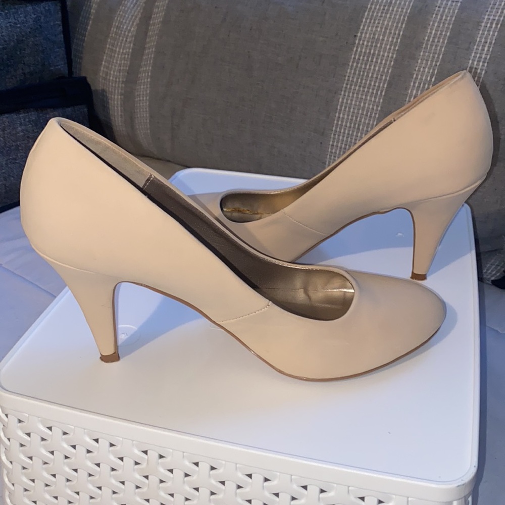 Qupid Suede Almond Toe Heels - Beige - 8.5